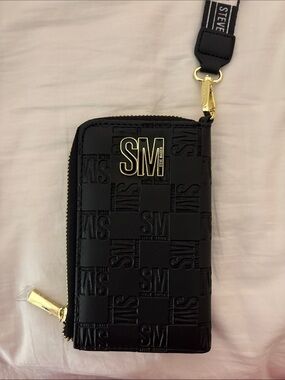 Steve Madden Black Embossed SM Zip Wristlet
